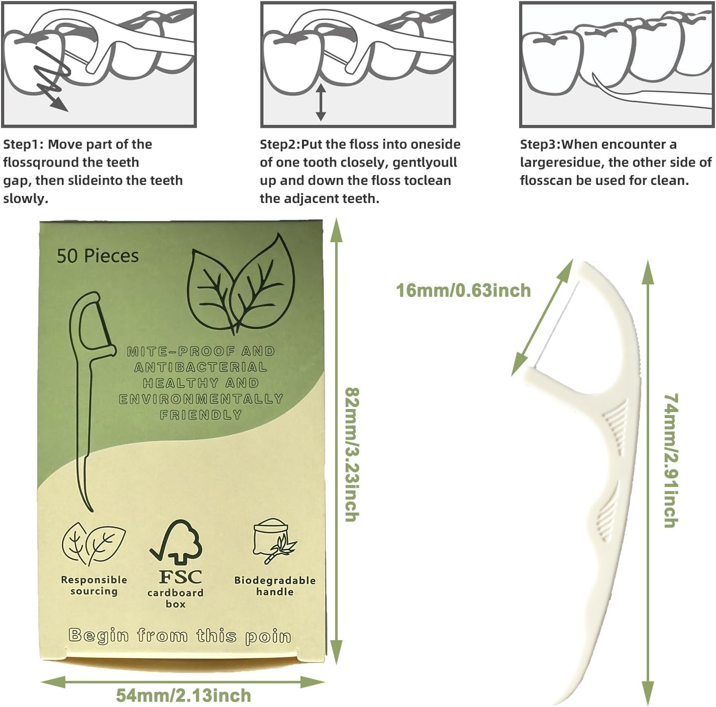 Environmentally Conscious Dental Floss Picks(300 Count) – Biodegradable, Harmless, and Toothpick Stick Soft on Gums for Optimal Oral Care
