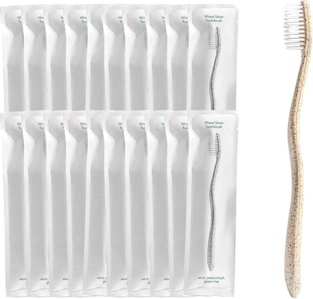 Terra & Co. Gentle Green Toothbrushes – 20-Pack of Plastic-Free Toothbrushes with Soft Bristles for Sensitive Teeth & Gums – Individually Sealed – BPA-Free, Plant-Based, Eco-Friendly & Travel-Ready