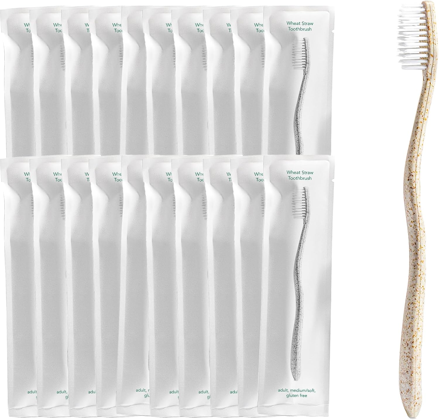 Terra & Co. Gentle Green Toothbrushes – 20-Pack of Plastic-Free Toothbrushes with Soft Bristles for Sensitive Teeth & Gums – Individually Sealed – BPA-Free, Plant-Based, Eco-Friendly & Travel-Ready