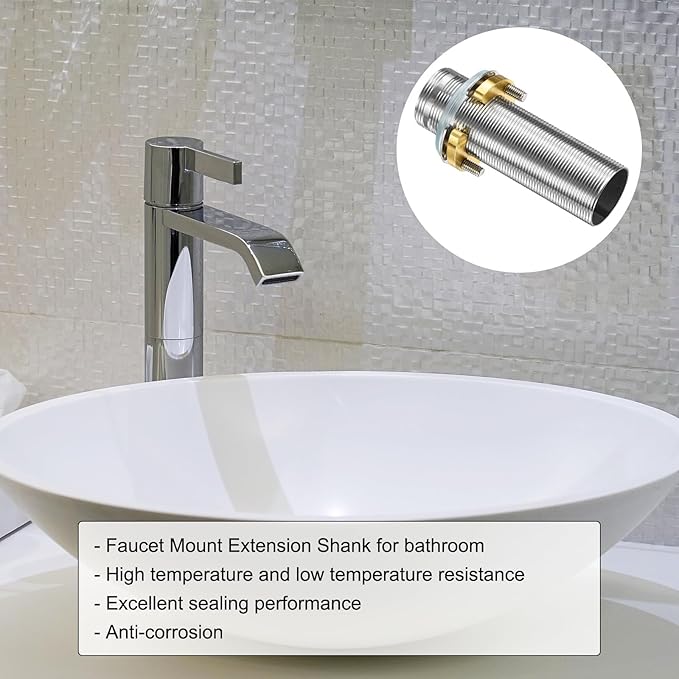 uxcell Faucet Mount Extension Shank 4"x 1.25" Stainless Steel Pipe Faucet Extension Nipple Locknut Kit with Stainless Steel Thick Anti-Loose Nut and Gasket Fittings for Basin