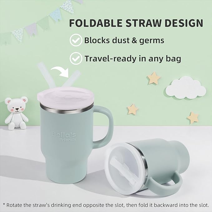 Bella's Friends Handy Mini Tumbler – Adorable 9 oz Sippy Cup for Toddlers 1-3 years old, Flexible Straw, Stainless Interior & Silicone Body, Leak‑Proof, Dishwasher Safe, Ideal for Travel or At Home