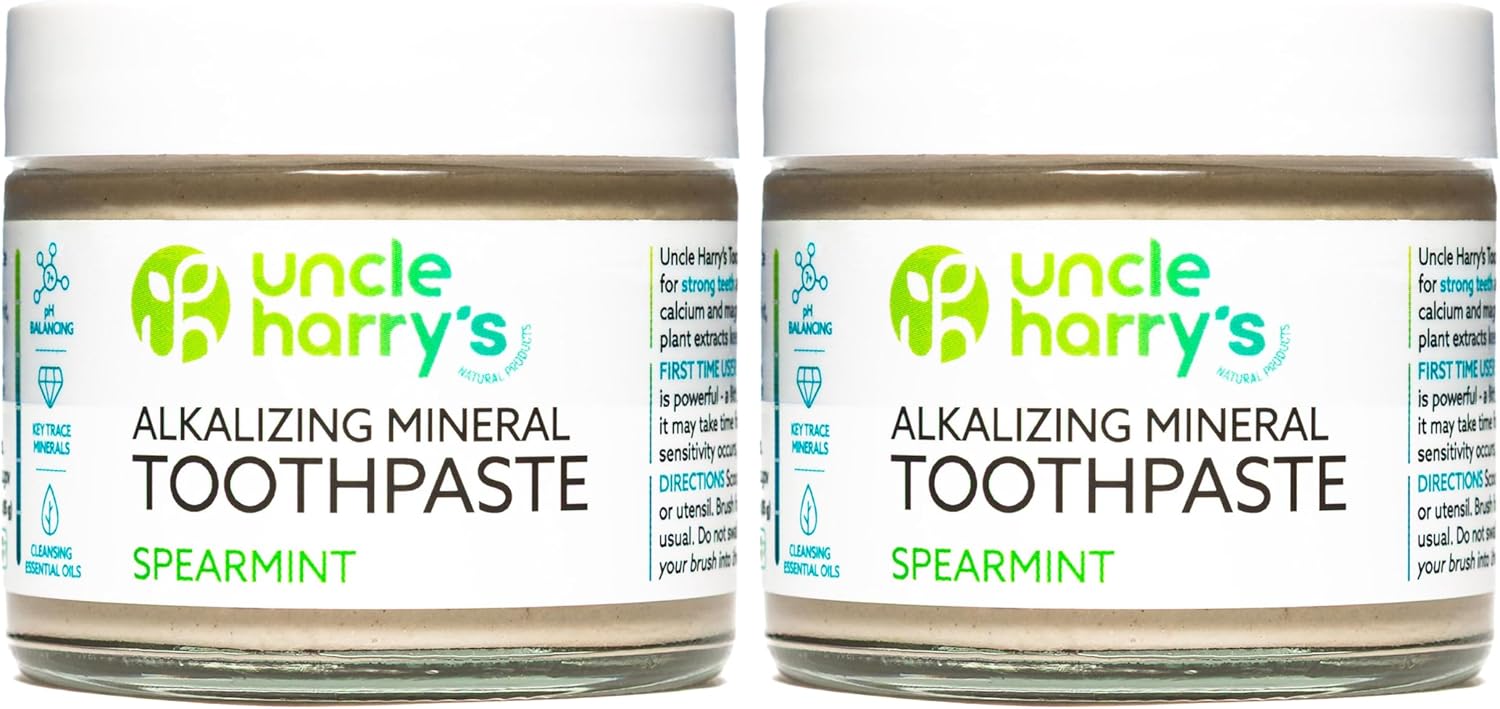 Uncle Harry's Spearmint Remineralizing Toothpaste | Natural Whitening Tooth Paste Freshens Breath & Promotes Enamel | Vegan Fluoride Free Toothpaste (2 Pack)