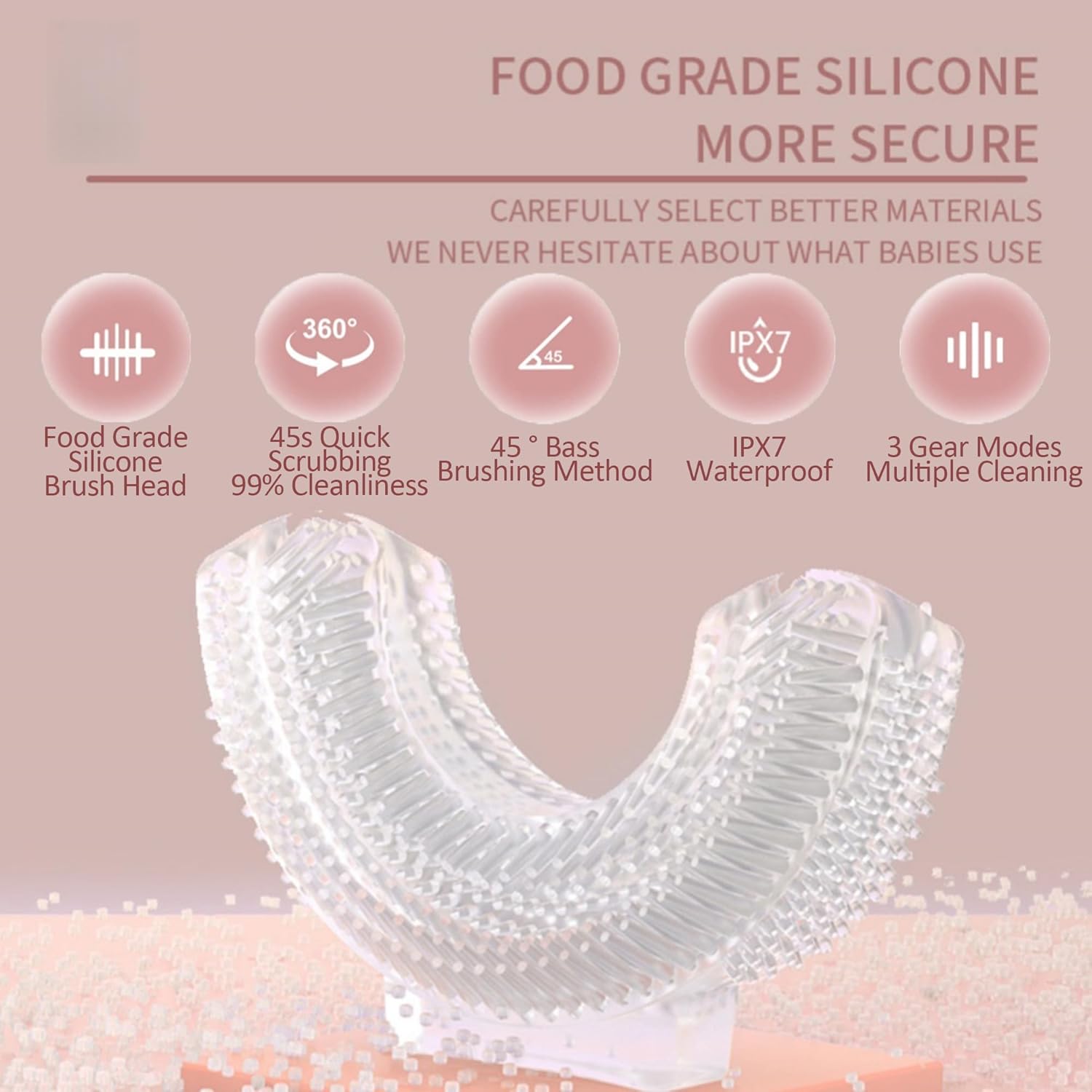 Kids U Shaped Electric Toothbrush with 4 Brush Heads, 360° Sonic Automatic Toothbrush with 3 Cleaning Modes, IPX7 Waterproof Cartoon Dinosaur Design (Ages 2-12)