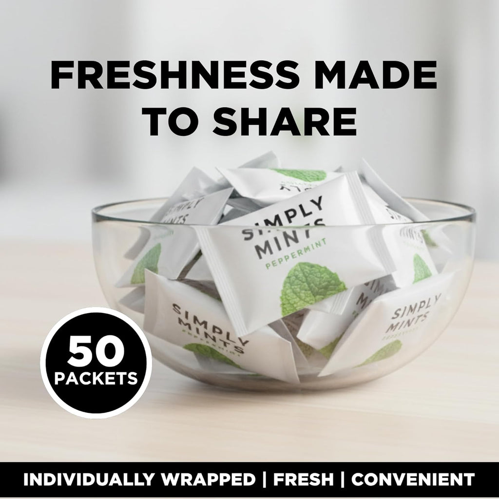 SIMPLY Peppermint Breath Mints, Individually Wrapped Breath Mints in Bulk, 50 Packets (2 per Packet) | Perfect for Office, School, Travel, Party Favors, Restaurants & Hospitality