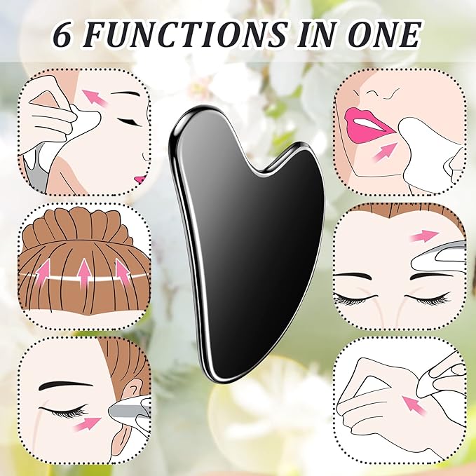 Nuanchu Stainless Steel Gua Sha Facial Tools Metal Guasha Tool for Face Body Jawline Shaper, Double Chin Reducer, Puffiness Reducing, Lymphatic Drainage Massager Skin Care Gift with Pouch(Black)