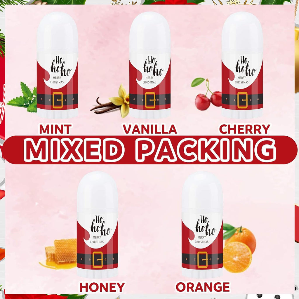 50 Pcs Christmas Mini Lip Balm Pack Thank You Gifts Moisturizer Assorted Flavors Beeswax Natural Ingredients Dry Chapped Lip Care Products for Coworkers Women Friend Men(Santa Claus)