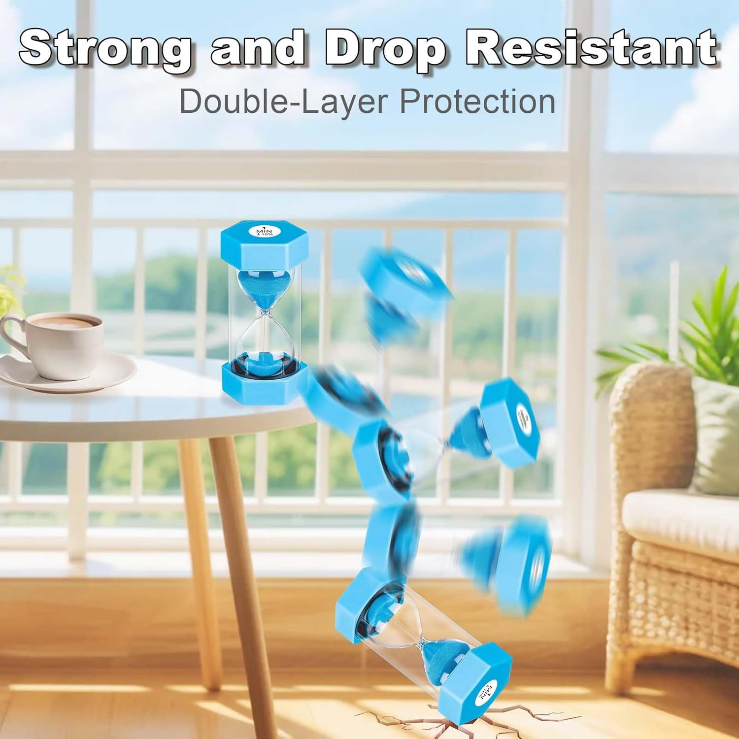 10 Minute Hourglass Sand Timer, Unbreakable Hourglass Sand Clock 10 Min, Reloj De Arena 10 Minutos, Colorful Plastic Hour Glass Sandglass for Classroom Games (Blue)