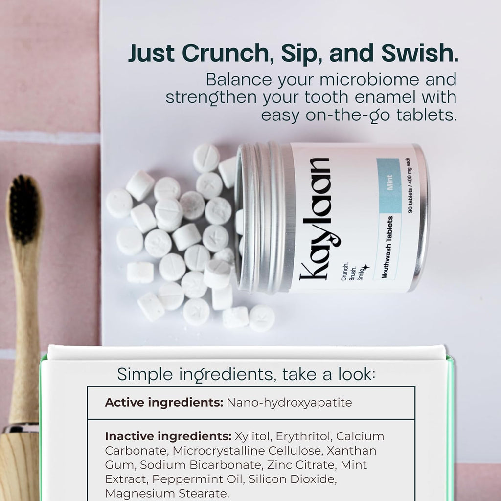 Mouthwash Tablets - Mint | Fluoride-Free, Alcohol-Free, Fresh Breath & Oral Care with Plastic-Free, Travel-Friendly, TSA Approved Packaging | 90 Count, Made in USA