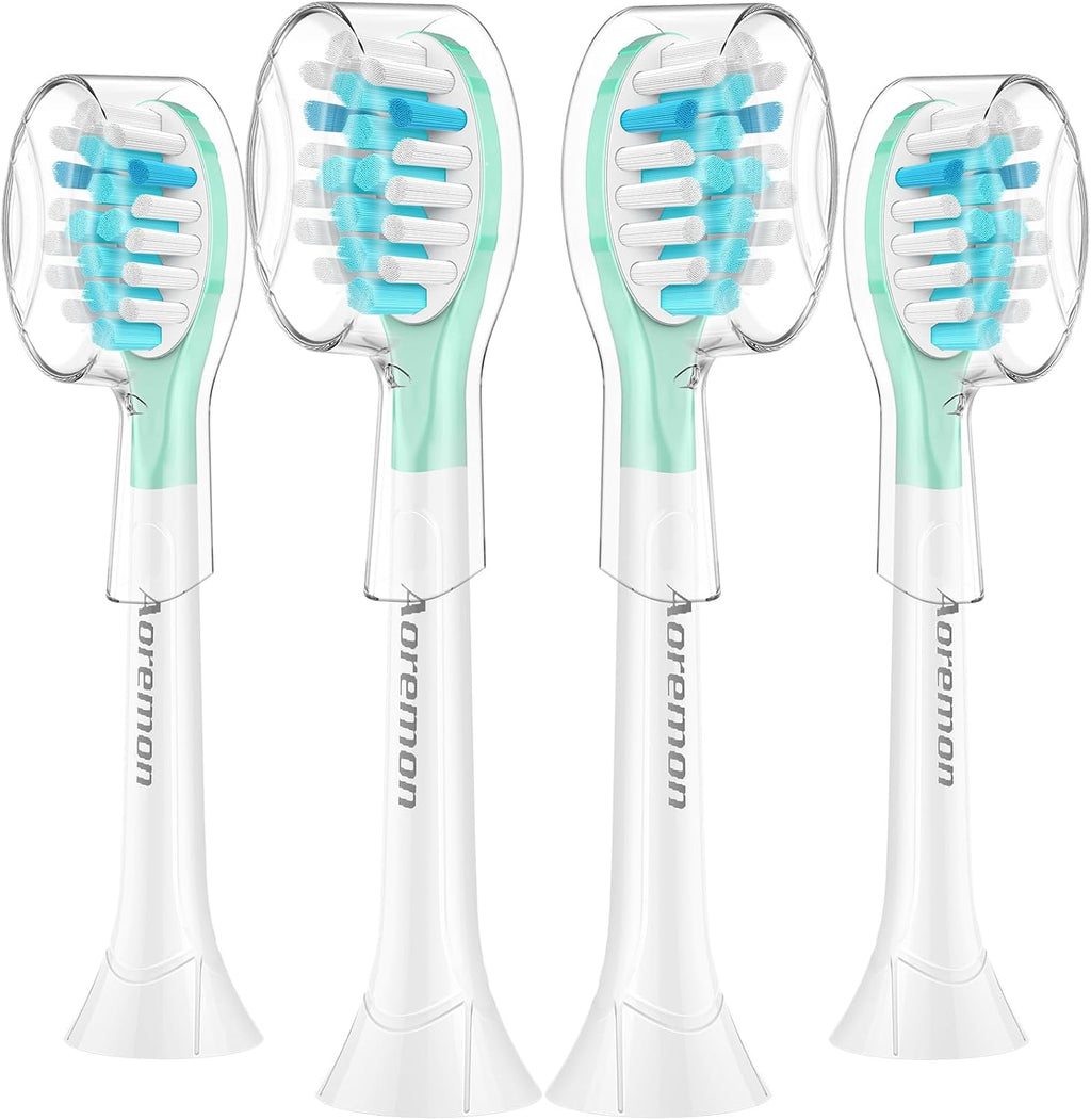 Aoremon Replacement Heads for Sonciare C3: Toothbrush Heads fit for Philips Sonicare 2 Series 3 Series ProtectiveClean DiamondClean FlexCare HealthyWhite 4100 5100 6100 G3 W3 C2 G2 C1, 4 Count,White