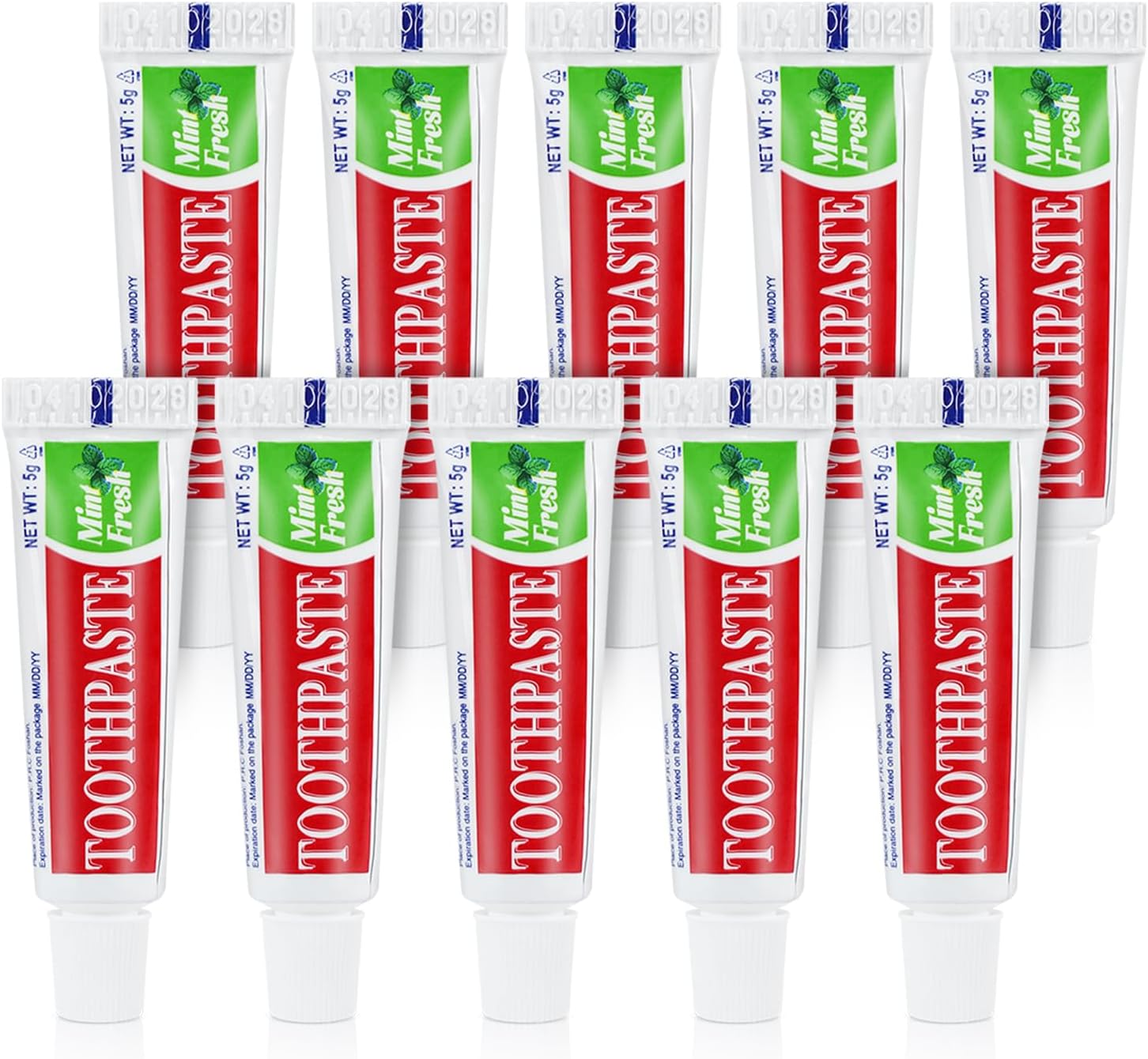 10 Tubes Travel Size Toothpaste in Bulk, Disposable Mini Mint Compact Small Pocket Size Essential Toothpaste for Vacation Hotel Shelter Homeless Nursing Home Charity Camping Single Use 0.17 oz/ 5g