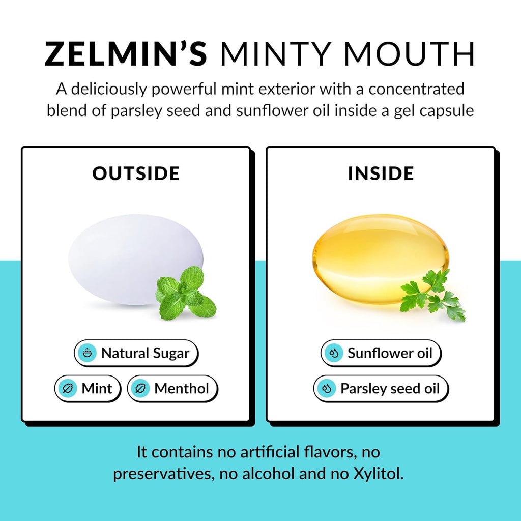 Zelmin's Minty Mouth Breath Freshener - (1 Pack) Long Lasting Bad Breath Treatment for Adults, Instant Freshness Helps with Dry Mouth, Natural Breath Mints for Travel, Alcohol-Free, Keto, Gluten-Free