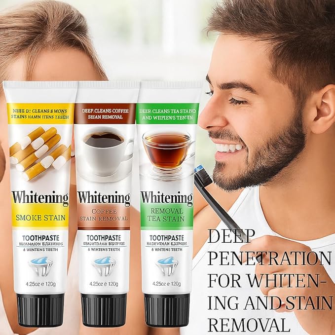 Whitening Toothpaste 3 Pack, Removes Coffee Tea and Tobacco Stains, Fluoride-Free Toothpaste for Sensitive Teeth, Enamel Repair & Deep Clean Mint Fresh Breath