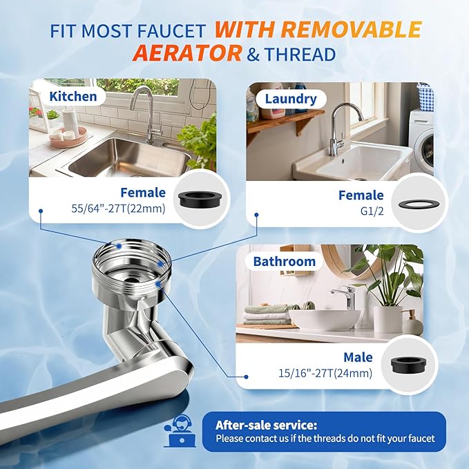 1440°Sink Rotatable Faucet-Extender Aerator - Bathroom/Laundry/Kitchen/Utility U Shaped Universal Faucet Extension In Brass, Swivel Robotic Arm 2 Sprayer Modes Sink Sprayer For Toddlers