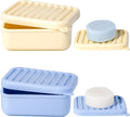 2PC Portable Leakproof Travel Soap Case, Silicone Travel Soap Case, Compact Soap Holder with Drainage Layer, Travel Soap Holder for Camping, Gym, Outdoor (Blue&Yellow)