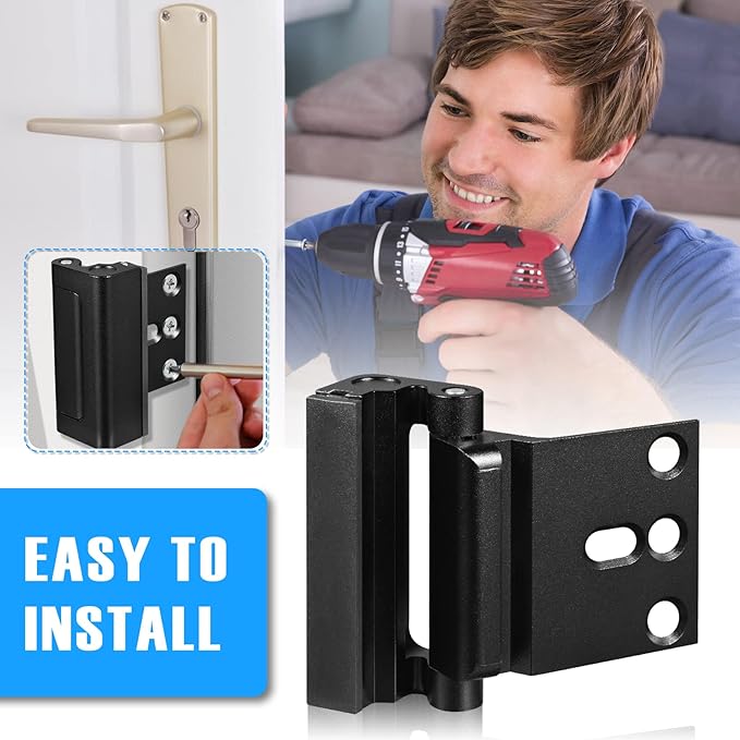 2Pack Home Security Door Reinforcement Lock, Childproof Safety Door Lock Latch Inside Stopper, Add High Security to Prevent Home Unauthorized Entry, Aluminum Construction Finish Black