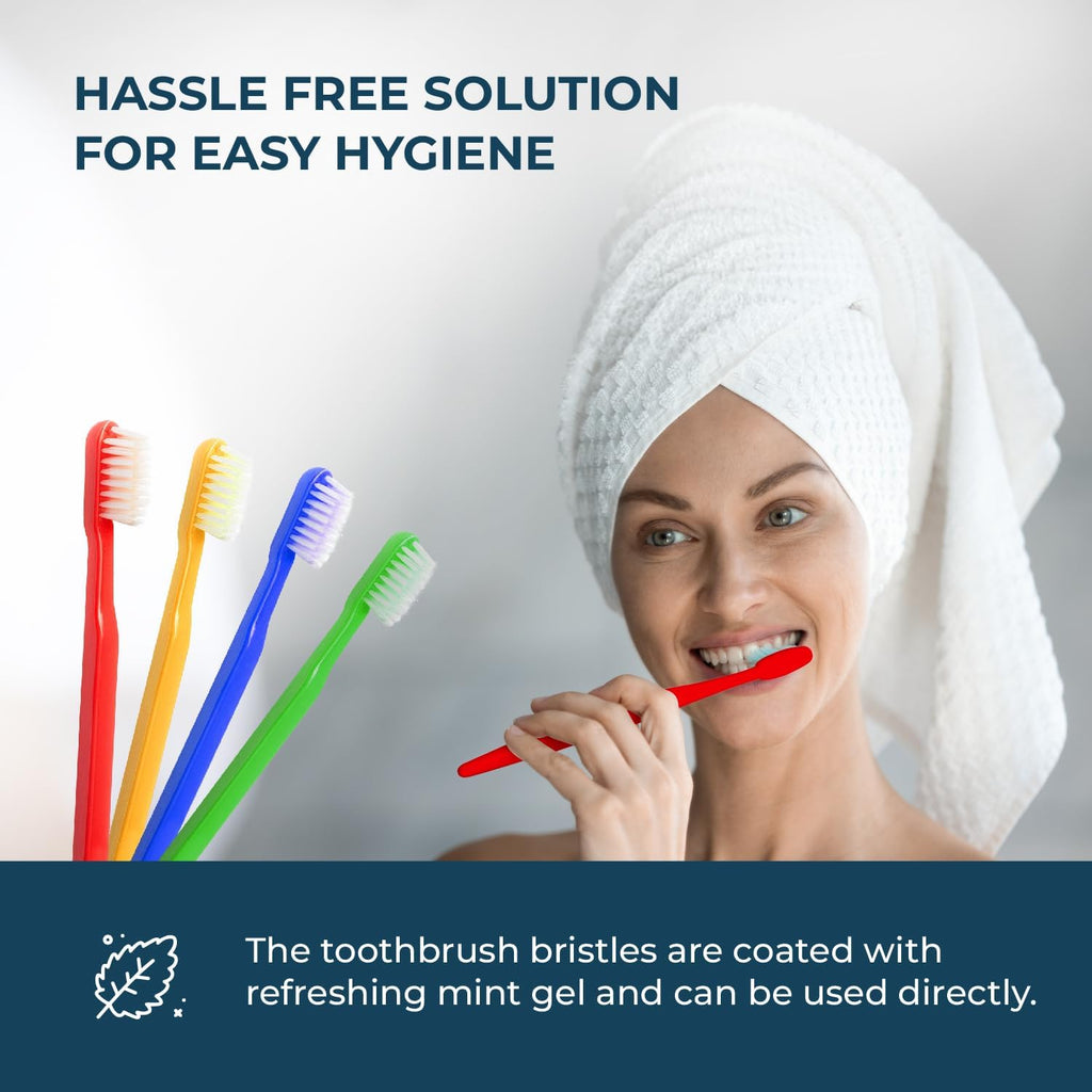 The Essentials Dreams 144 Pack Disposable Toothbrushes with Mint Toothpaste, Individually Wrapped - Prepasted Single Use Toothbrush with Soft Bristles for Camping, Hotels, Travel, Airbnb