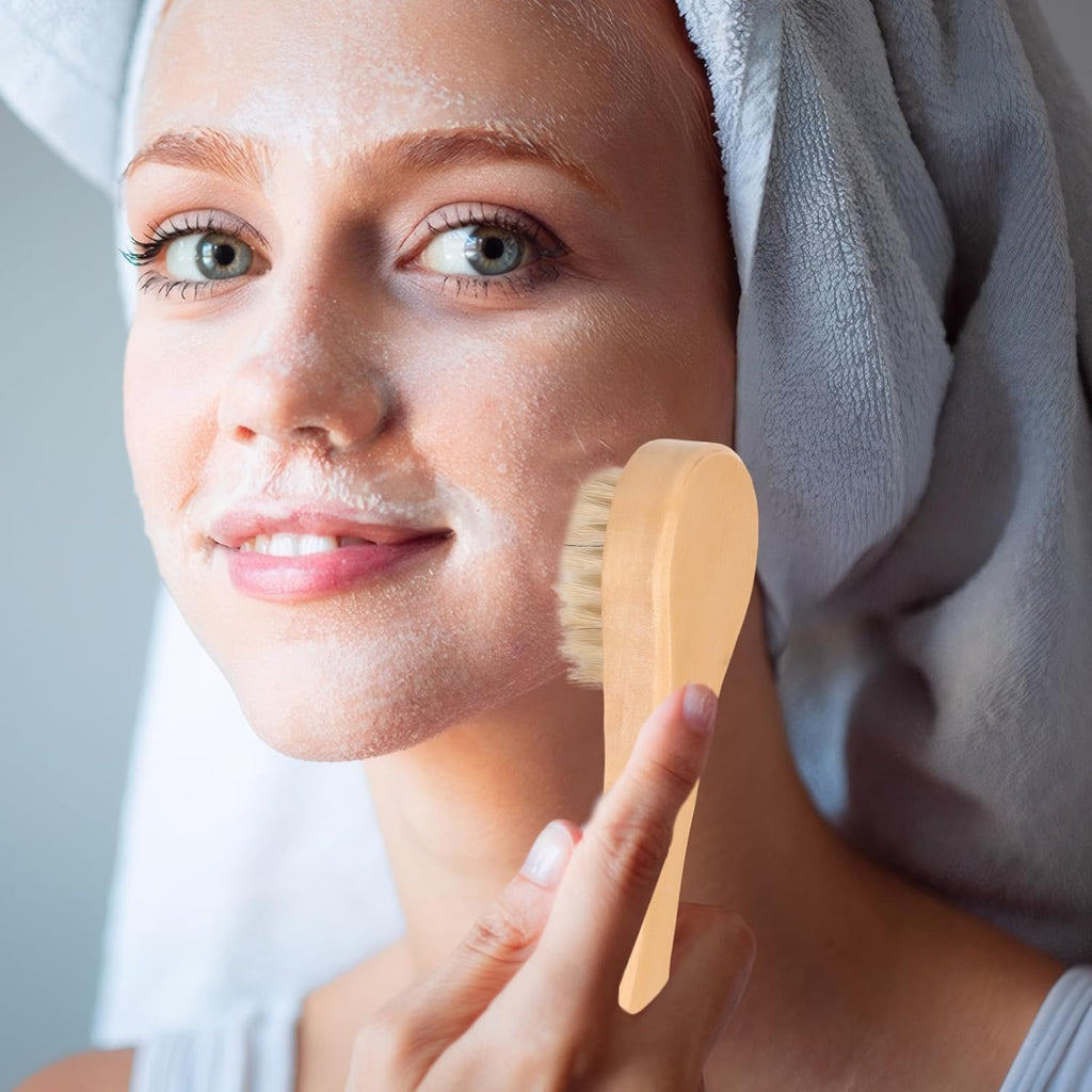 2 PCS Face Brushes for Cleansing, Facial Dry Brush for Face, 2 Styles-Soft Bristle+Boar Bristle, Deep Cleans Pores, Easy to Carry for Skin Cleansing, Skin Care and Massage