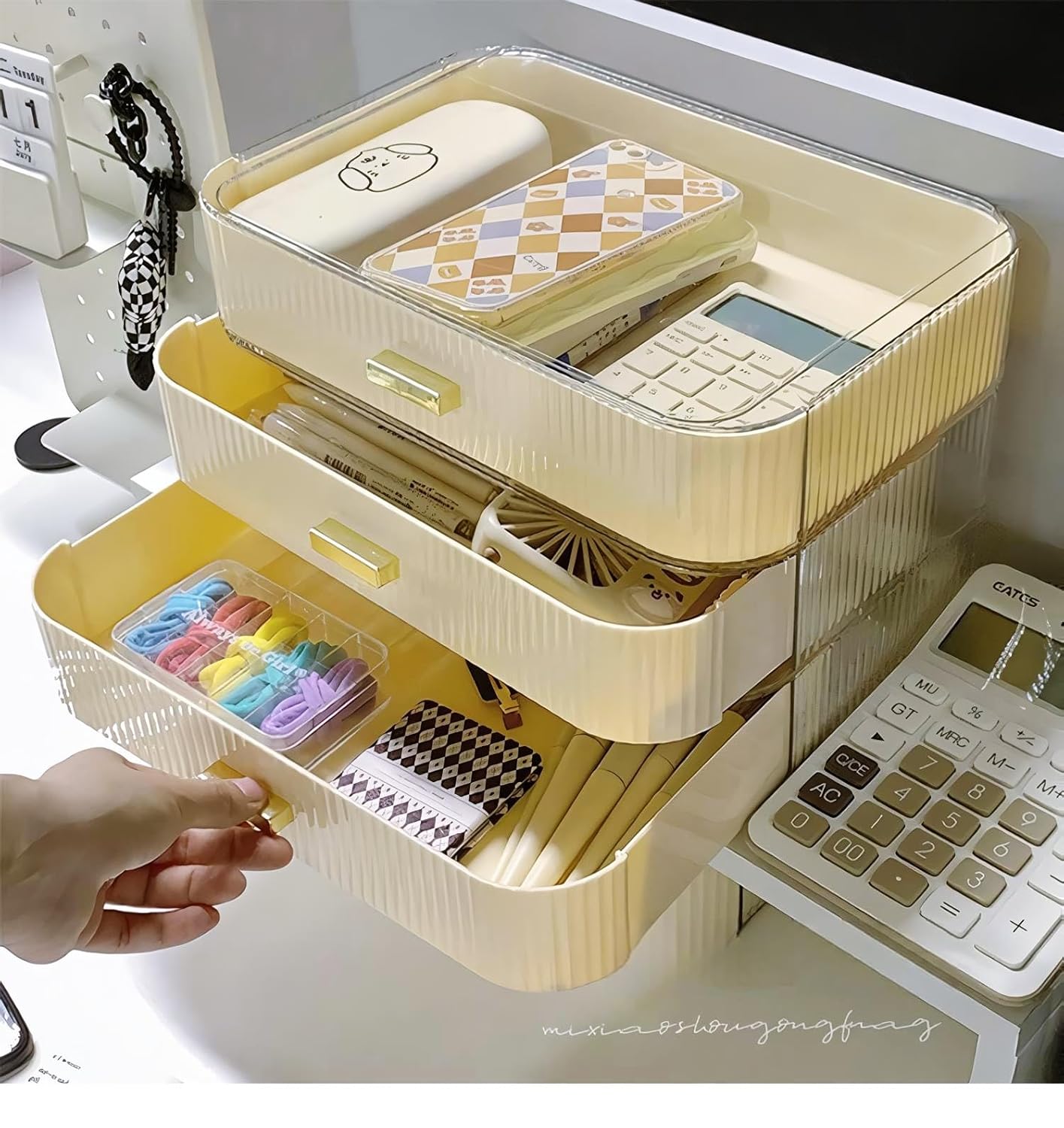 2 Pack Stackable Makeup Organizer with Drawers, Bathroom Storage for Eyeshadow Palettes, Cosmetics, and Beauty Supplies. Ideal for Vanity Counter, Cabinet, Entryway Table, Desk