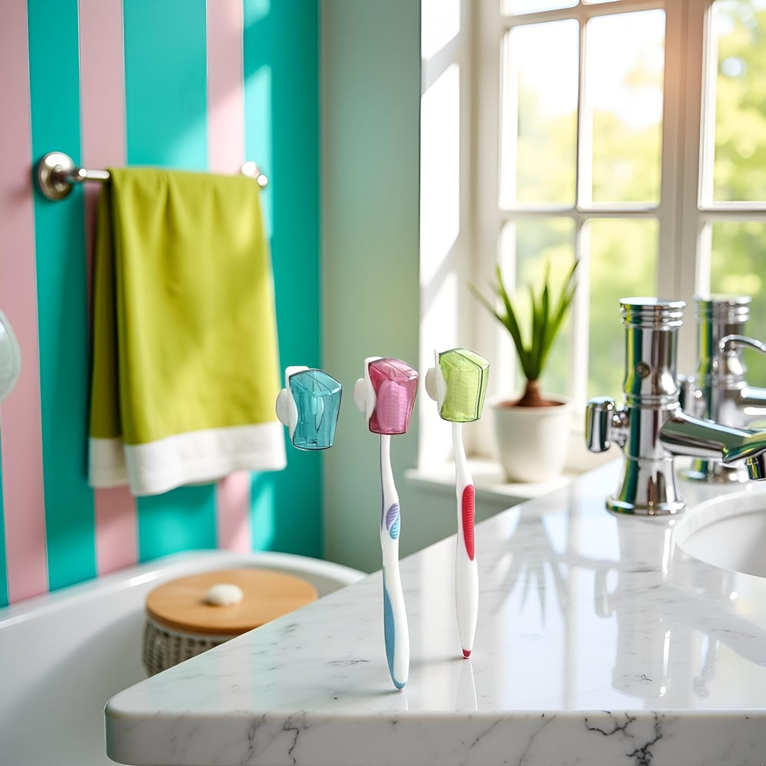 3Pcs Multicolor Toothbrush Holder Travel Toothbrush Head Covers with Suction CupBathroom Wall Mount Suction Cup for Bathroom Portable Wall Mount Toothbrush Holder Rack Dustproof Cap Cover Accessories