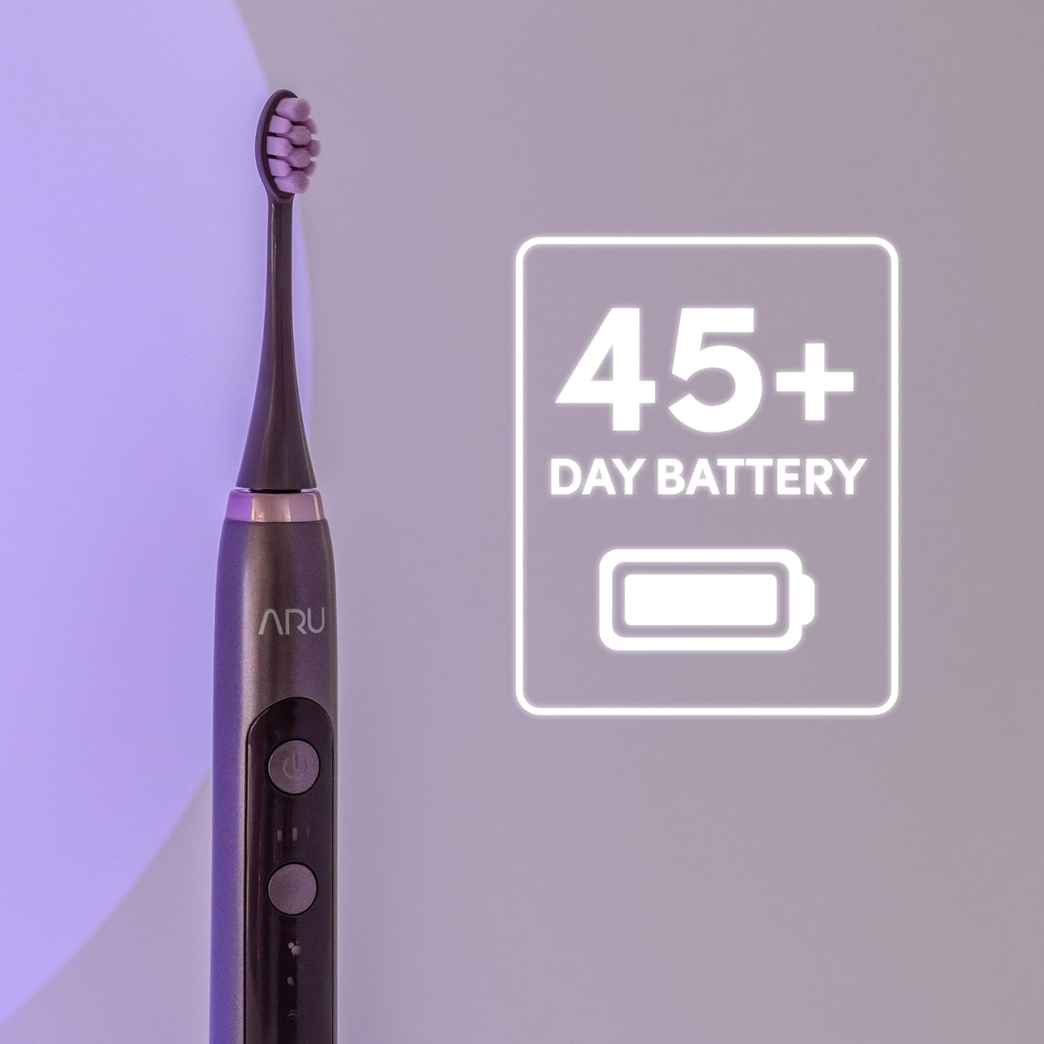 ARU Sonic Toothbrush Starter Kit with Customizable Modes and 2 Minute Timer, ADA-Approved Electric Toothbrush for Adults, Soft Toothbrush for Gums, 45+ Days Battery, Travel Case, Amethyst Purple
