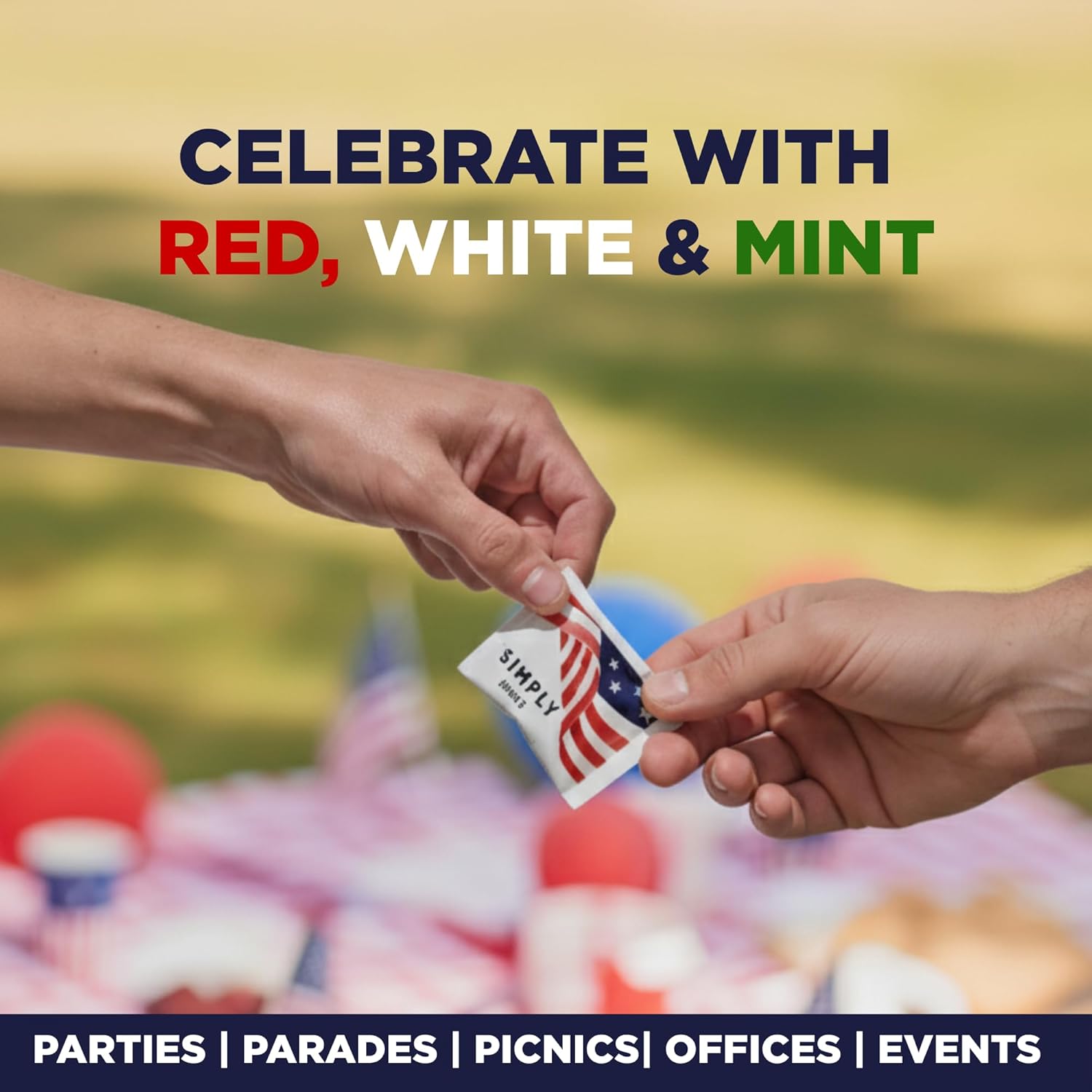 SIMPLY Peppermint US FLAG Individually Wrapped Breath Mints in Bulk, 50 Packets (2 per Packet), | Perfect for Office, School, Travel, Party Favors, Restaurants & Hospitality, Fourth of July