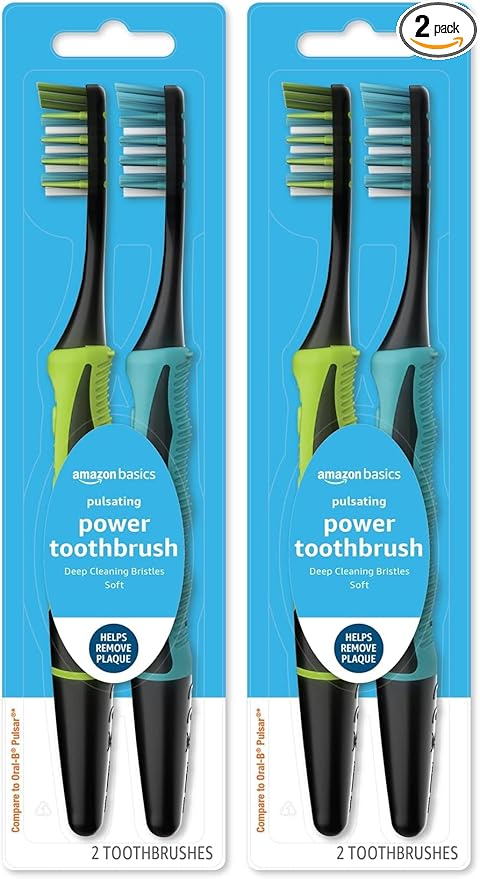 Amazon Basics Electric Toothbrush | Pulsating | Deep Cleaning | 2 Count