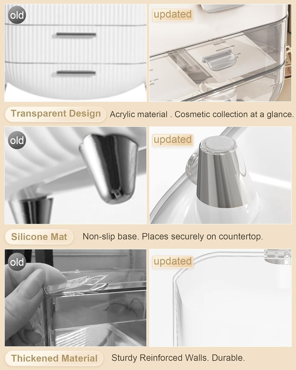 Makeup Organizer with Lipstick Holder, Skincare Organizers Storage Box Cosmetic Display Cases, Teen Girl Gifts Make up Organizers for Vanity, Dresser, Countertop, Bathroom(Silver)