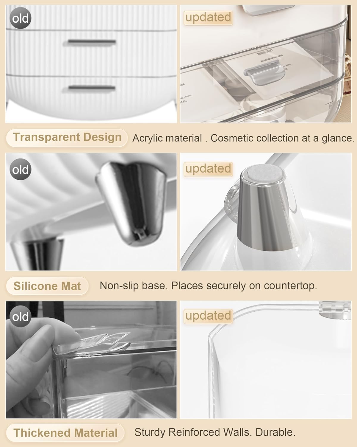 Makeup Organizer with Lipstick Holder, Skincare Organizers Storage Box Cosmetic Display Cases, Teen Girl Gifts Make up Organizers for Vanity, Dresser, Countertop, Bathroom(Silver)