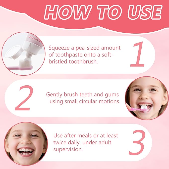 Kids Toothpaste Strawberry Flavor, Swallowable Toothpaste with xylitol and Vitamin E, Fights Plaque, Designed for Children, 2.1OZ