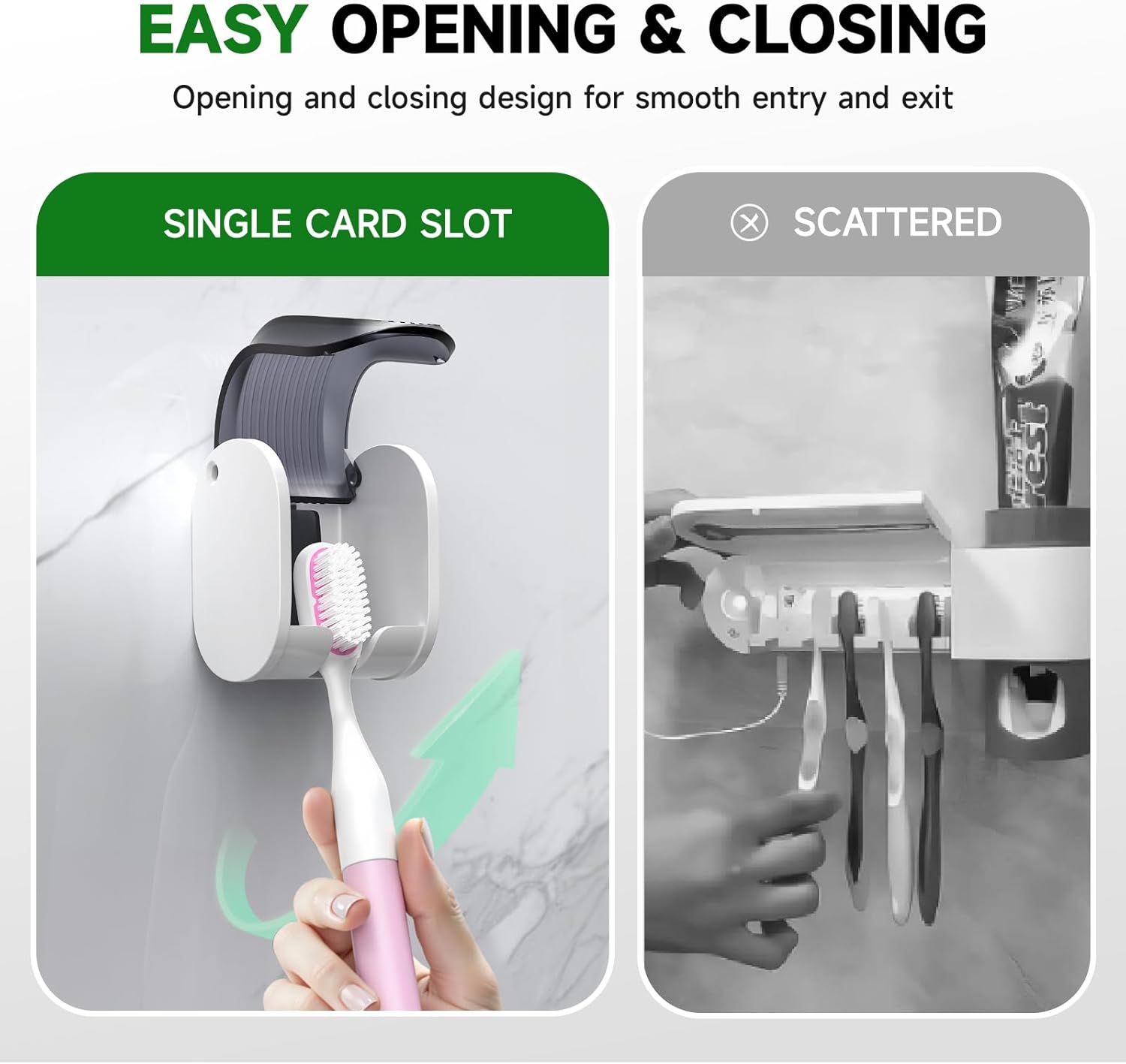 2 Pcs Toothbrush Holders Wall Mounted, Single Slot Design, Shower Self Adhesive Wall Mounted Toothbrush Holder with Cover, Waterproof and Dustproof, Suitable for Bathroom, Family, Travel (Grey)