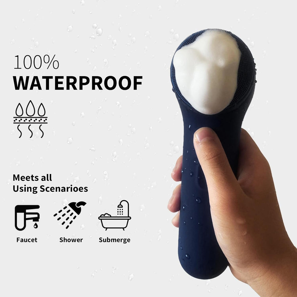 Premium Face Scrubber, Deep Pore Cleansing Brush, Waterproof & Rechargeable Face Scrub Brush for Men& Women, Electric Facial Exfoliator with 3 brushes, 3 Intensities, 2 Modes with Eye Rollor- Charcoal