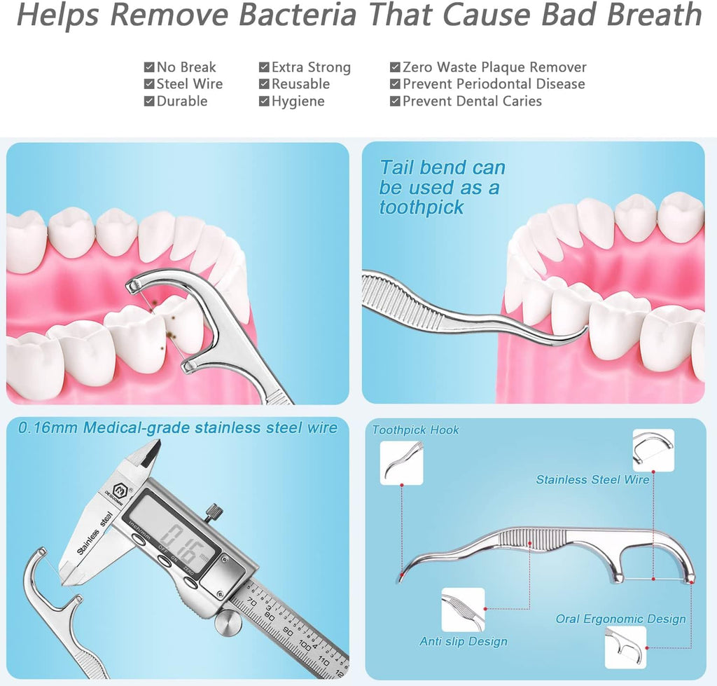 Toothpicks Pocket Set, Dental Floss Picks Kit Reusable, Stainless Steel Teeth Cleaning Tools, Tooth Picker Oral Hygiene Travel (1 Set)