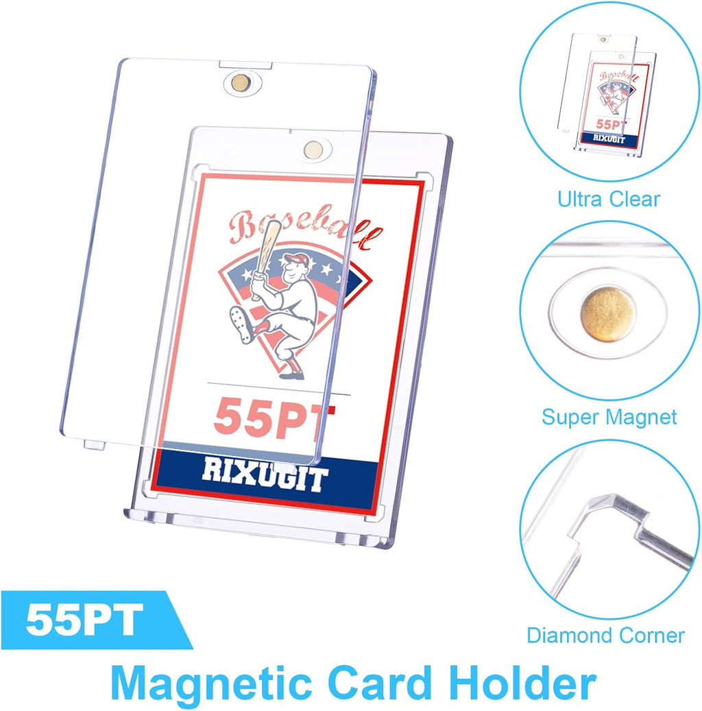 20-Pack Magnetic Card Holders for Trading-Cards - 55PT One Touch Magnetic Card Holder, Magnetic Card Case for Sports Game Baseball Cards, Collectible Trading Card Sleeves Business Card Holders