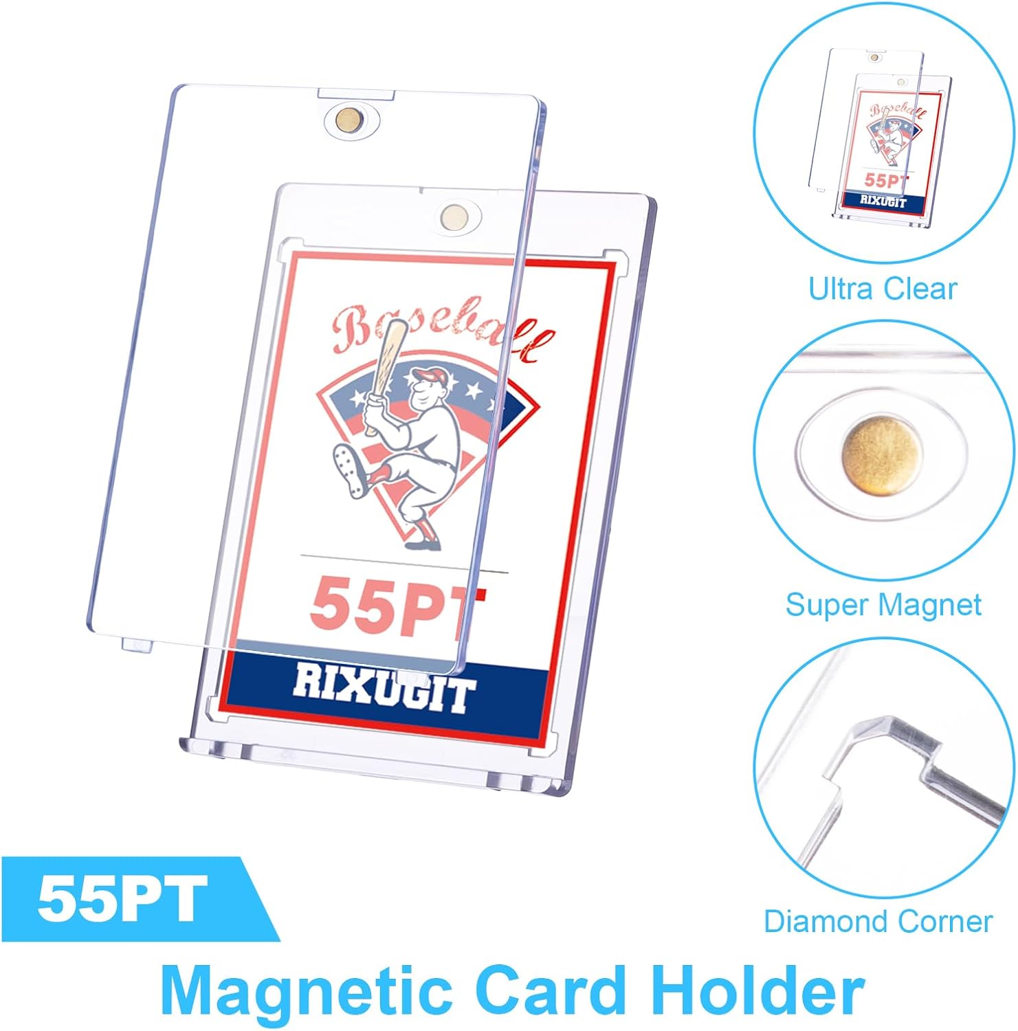 20-Pack Magnetic Card Holders for Trading-Cards - 55PT One Touch Magnetic Card Holder, Magnetic Card Case for Sports Game Baseball Cards, Collectible Trading Card Sleeves Business Card Holders