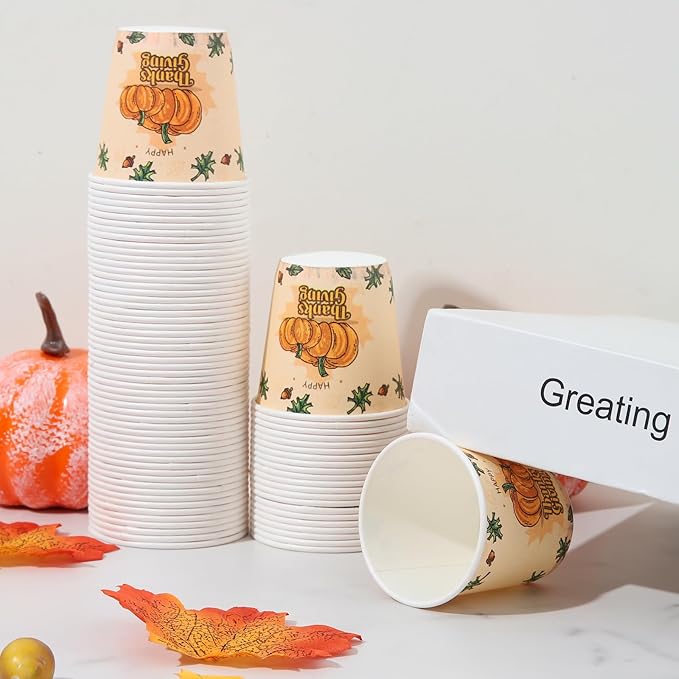 Tamone 300 Pack Thanksgiving Cups 3 oz Bathroom Cups, Small Paper Cups, Mouthwash Cups, Disposable Paper Cups,3oz Pumpkin Paper Cups for Party, Picnic, BBQ, Travel, Home and Event