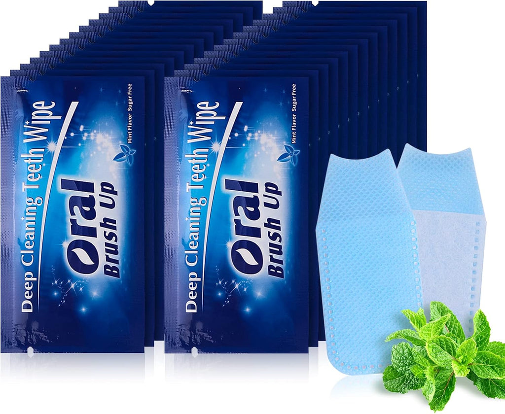 Mint-Flavored Oral Finger Wipes Teeth Whitening Wipes Oral Cleaning Wipe(Dark Blue, 60 Pcs)
