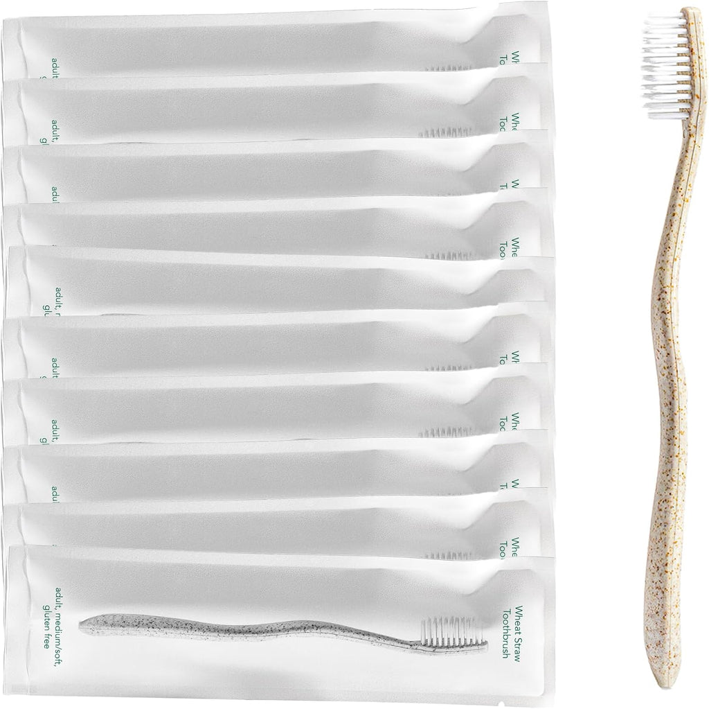Terra & Co. Gentle Green Toothbrushes – 10-Pack of Plastic-Free Toothbrushes with Soft Bristles for Sensitive Teeth & Gums – Individually Sealed – BPA-Free, Plant-Based, Eco-Friendly & Travel-Ready