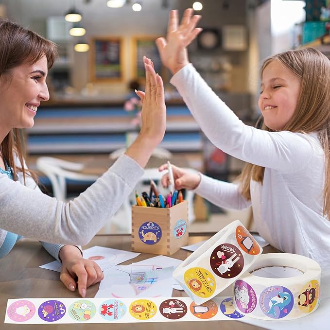 2 Rolls Reward Stickers for Kids Classroom,1000 Pieces Motivational Stickers for Teacher School Home Office and Party (16 Designs,1" in Diameter)