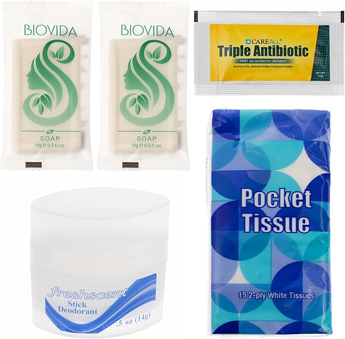 Moda West 24 Kits - Bulk Case of Wholesale Deluxe 15 Piece Toiletry Kit for Men, Women, Travel, Charity