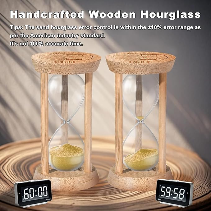 15 Minute Wooden Sand Timers,Large Bamboo Gold Sand Hourglass for Productivity, Meditation & Decor, 15 Min Reloj De Arena Sand Watch for Kitchen, Office, Game, Classroom