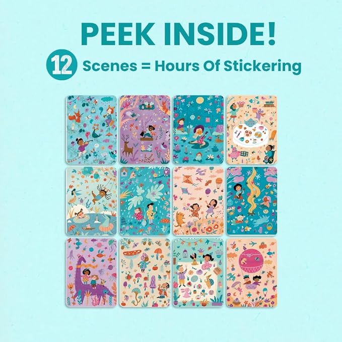 Whimsical Sticker Book Activity for Kids, Into The Forest by Cupkin, Toddler Airplane Travel Essentials, 500+ Stickers for Kids 12 Scenes + Coloring Book Pages, Crafts Ages 2-8
