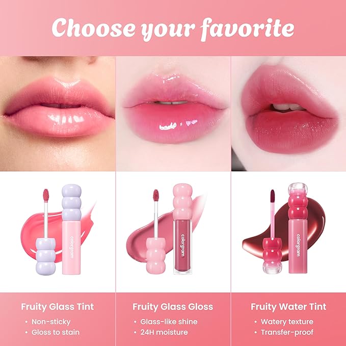 COLORGRAM FRUITY GLASS TINT MINI SET 01 DOUBLE GLOSS | Moisturizing & Long Lasting Korean Lip Stain Tint | Stocking Stuffer, Gifts for Women and Teen Girls