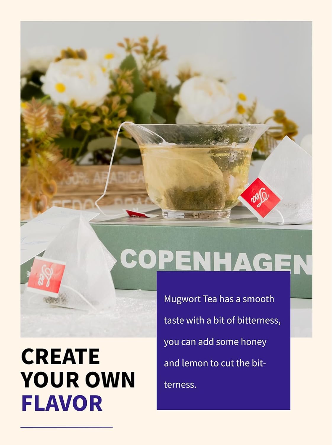 TeeLux Mugwort Tea Bags - Natural Dried Mugwort Herb Tea, Caffeine Free, 40 Tea Bags