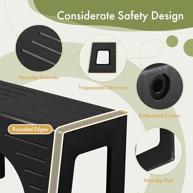 AmazerBath Toddler Toilet Step Stool, 3-in-1 Bamboo Poop Squat Stool for Adults, 0.59" Thickness One Step Non-Slip Baby & Kids Potty Step Stool for Bathroom Sink, Counter, Bedroom, Closet, 9"