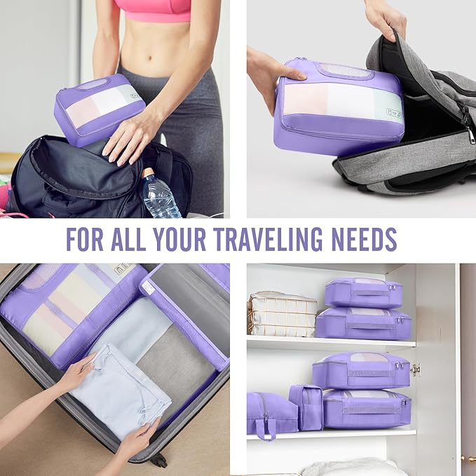 Veken 8 Set Packing Cubes for Travel Essentials, Suitcase Organizer Bags in 4 Sizes, Carry-On Luggage Accessories with Large Laundry & Hanging Toiletry Bag, Must-Have for Airplane, Road Trip & Camping