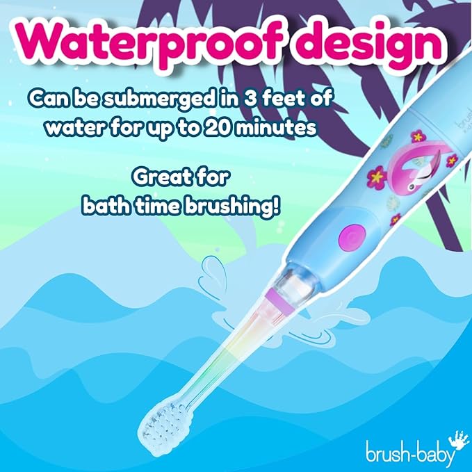 brush-baby - KidzSonic Flamingo Kids Electric Toothbrush for Ages 3+ with Disco LED Lights, Gentle Sonic Vibrations, 2-Minute Smart Timer & 30‑Second Pulse Reminders – AAA Battery Included