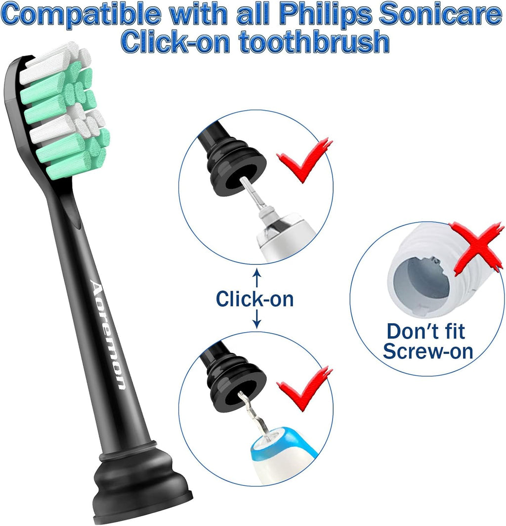 Aoremon Replacement Heads for Sonicare - Replacement Brush Heads Compatible with Philips Sonicare Snap-on Electric Toothbrush (Black),8 Pcs