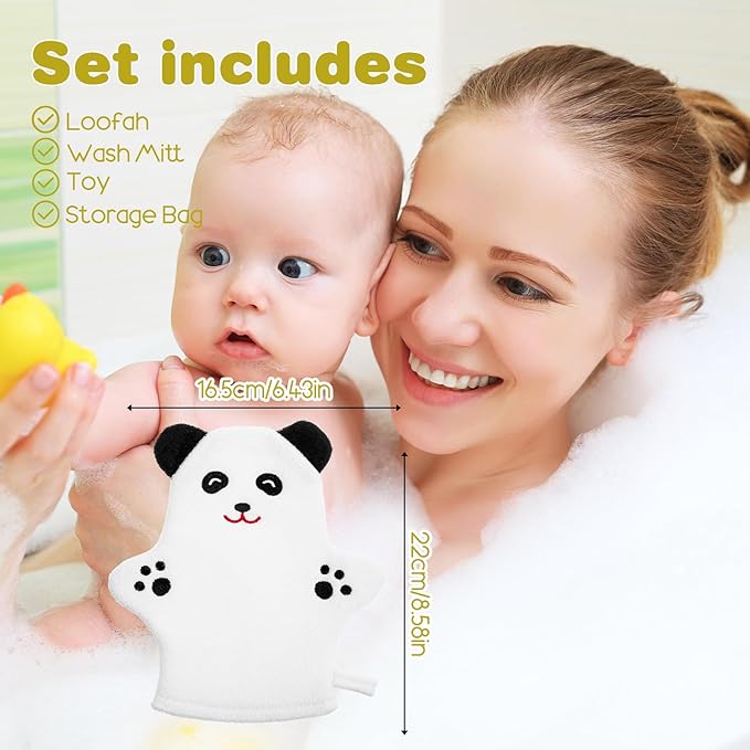 2PCS Baby Bath Mitt Washcloths Gloves Panda Chicken Toddler Soft Washcloths for Kids Designed in Cute Animal Towel Gentle Scrub for Baby Girl Boy Bath Shower