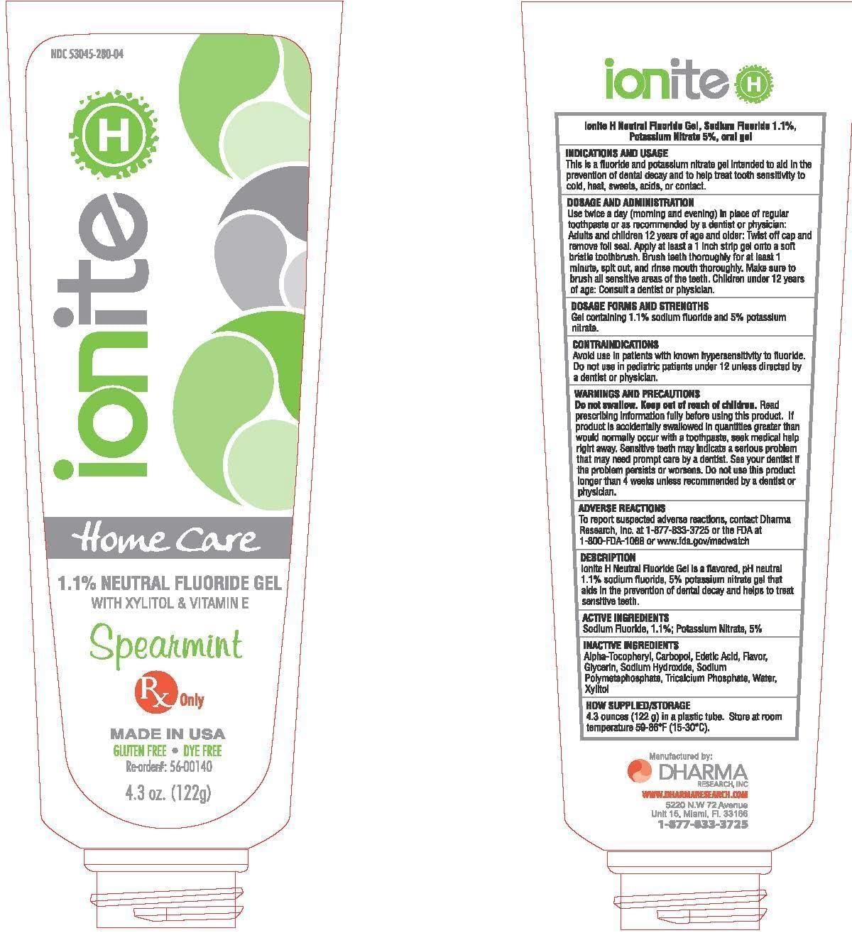 Ionite-H Home Care 0.40% Stannous Fluoride Non-Abrasive Brush-On Gel with Xylitol (4.3 oz, Spearmint)