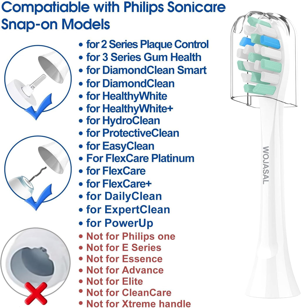 Replacement Brush Heads Compatible with Philips SoniCare Electric Toothbrushes, Dupont Bristles for Effective Cleaning, Snap-on System, 8 Pack, White